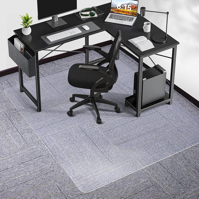 SALLOUS 46x60 Heavy Duty Carpet Chair Mat: Vinyl with Grips, Clear Flo