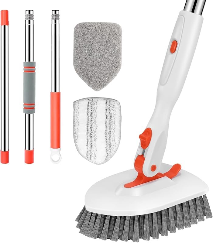 SetSail 3-in-1 Floor Scrub Brush: 52-Inch Adjustable Handle, Shower Cl