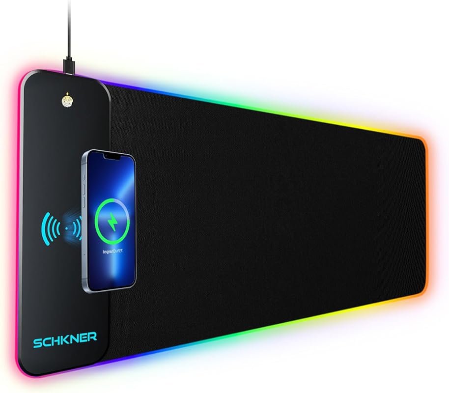 RGB Gaming Mouse Pad with 15W Wireless Charging, 10 Light Modes - 800x