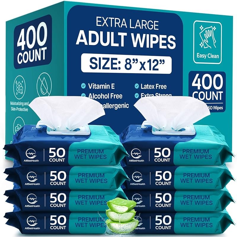 No Rinse Body Wipes Adults Elderly 8x12 Disposable Washcloths Aloe Ver