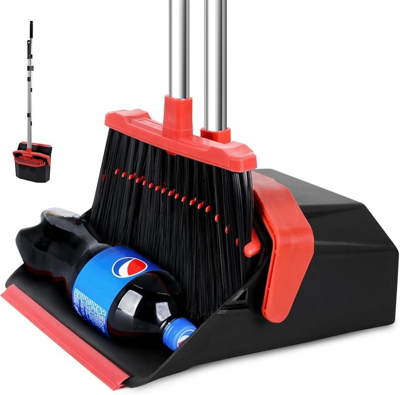 Upgrade Broom and Dustpan Combo Set with 51'' Long Handle, ZeroGap Lip