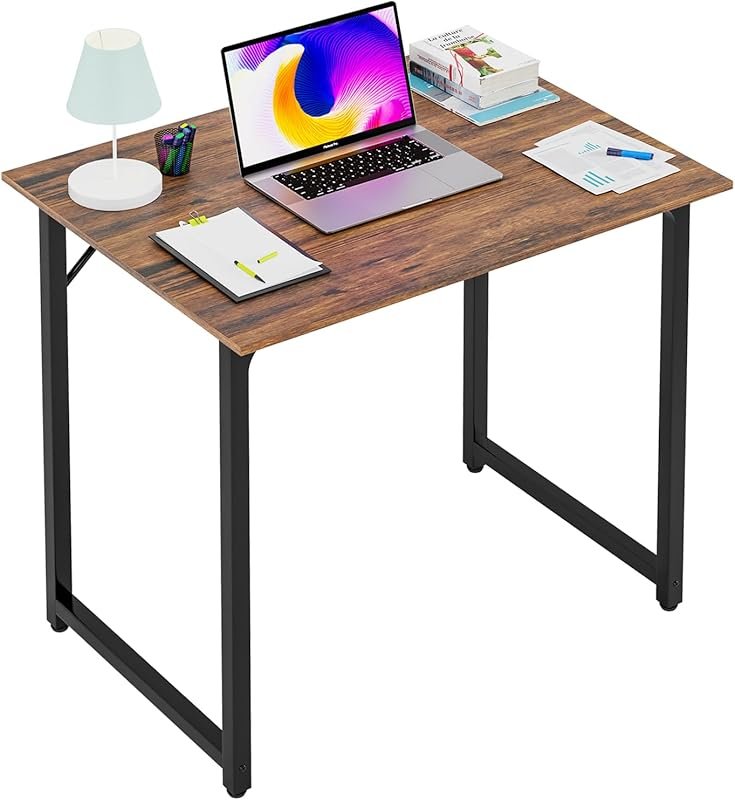 PayLessHere 32-Inch Brown Metal Frame Desk – Adjustable Feet, Water-Re