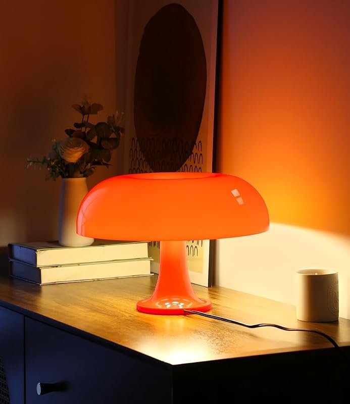 Orange Minimalist Mushroom Table Lamp: Mid Century Modern for Bedroom 