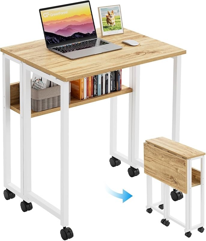 GreenForest 24.8-Inch Rolling Folding Desk with Storage – Foldable Des