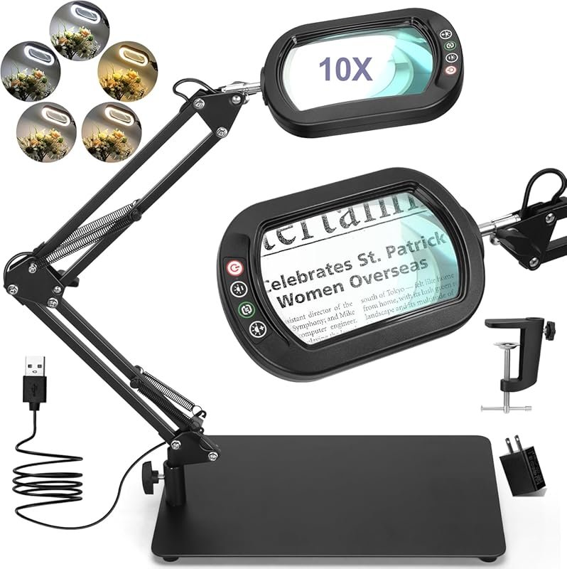 Drdefi 10X Square Magnifying Glass with LED Light and Stand - Real Gla