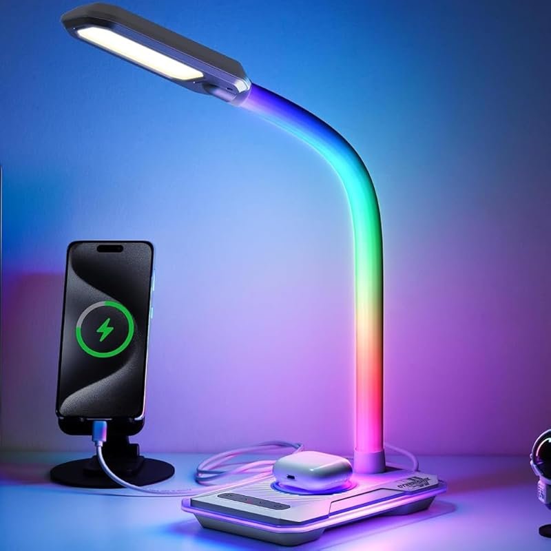 WILIT Desk Lamp with wireless charging, music sync RGB, gaming, USB, t