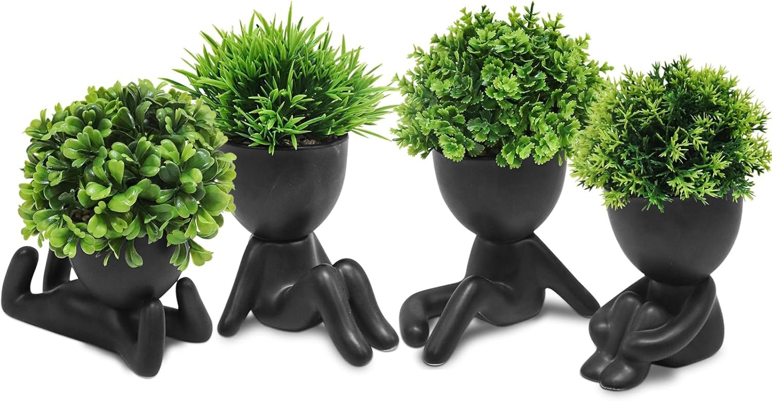 MAKHOT 4PCS Artificial Mini Succulent Plants in Human Shaped Pots for 