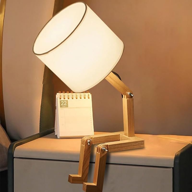 Adjustable Wooden Robot Desk Lamp - Cute, Unique, Quirky Whimsical Lig