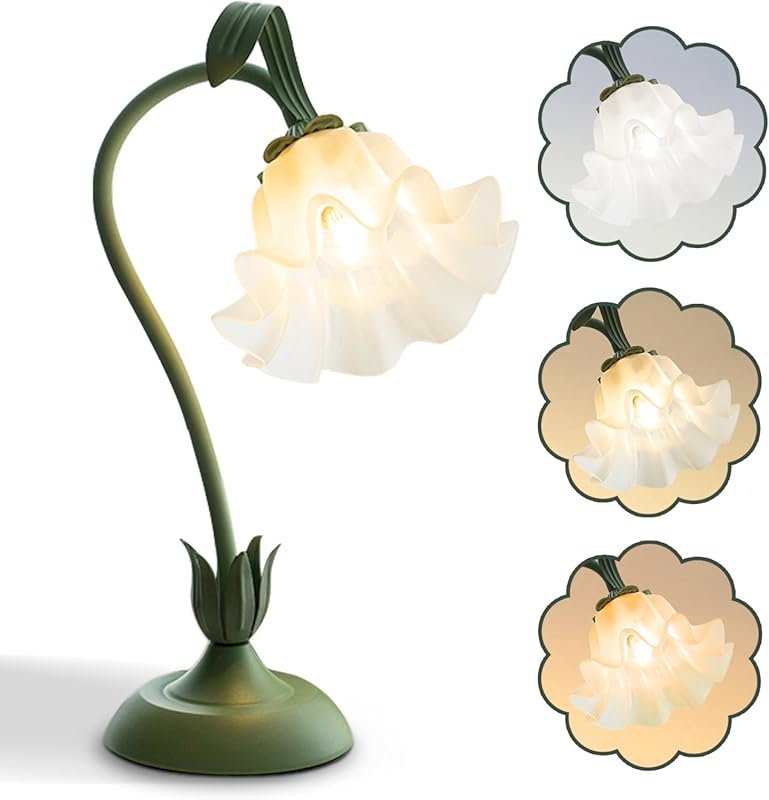 Flower Table Lamp: LED with 3 color modes, vintage kawaii bedside lamp