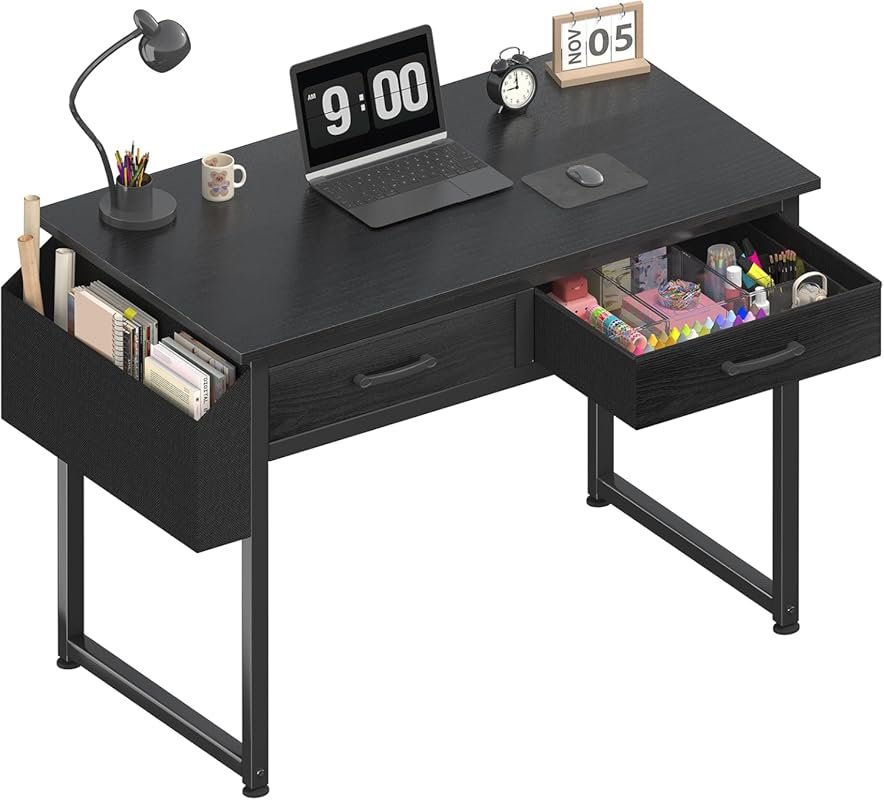 DLisiting 32-Inch Gaming Desk with Fabric Drawers – Small Space Study 