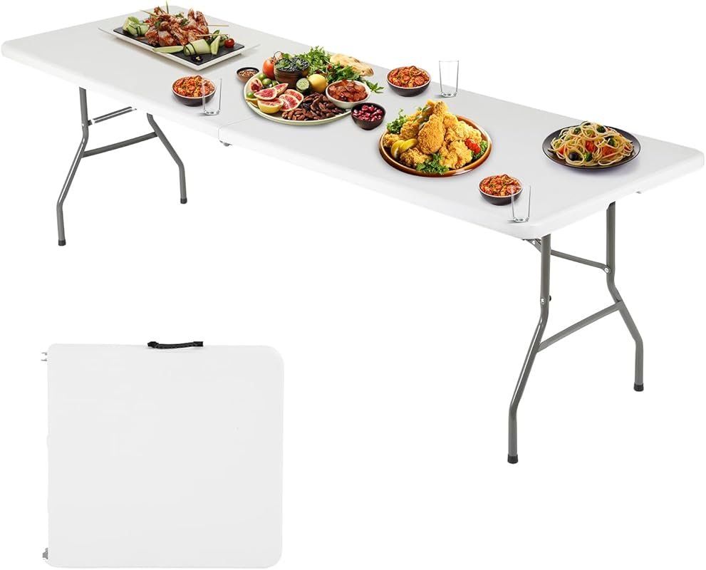 FDW 6-Foot Folding Table: Portable Fold-in-Half Plastic Picnic Party T