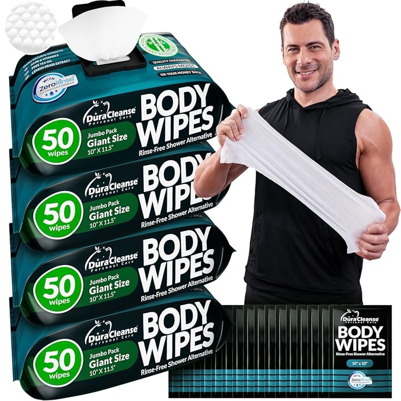 After Gym Men's Deodorant Body Wipes: 200 XL No Rinse, 16 Travel Bath