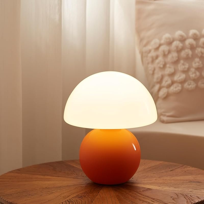 Orange Mid Century Modern Mushroom Table Lamp for Bedroom, Desk, Bedsi