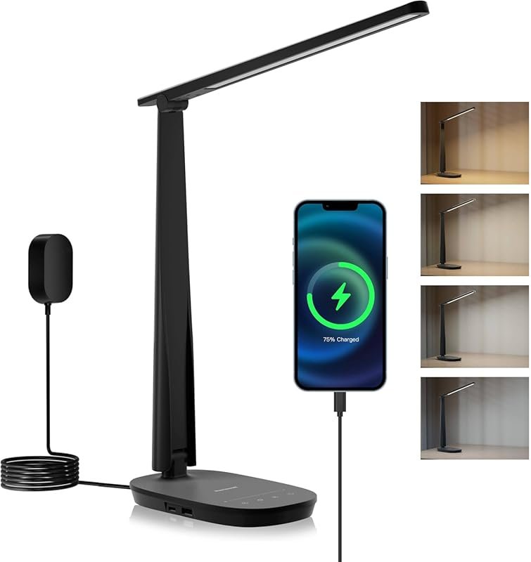 Honeywell HWT-H2 LED Desk Lamp: Foldable, USB A+C Charging, 4 Color Di