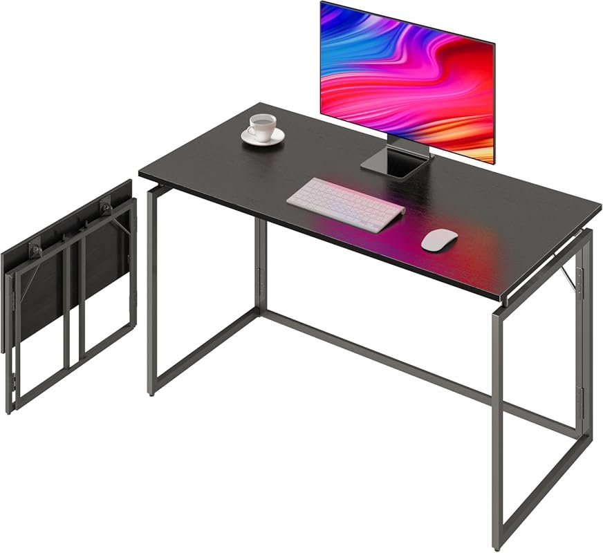 31.5 Inch Wood Top Folding Desk for Small Spaces - No Assembly Require
