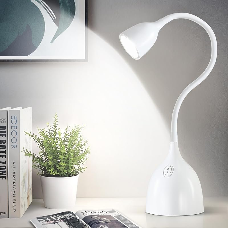 Small Flexible Gooseneck LED Desk Lamp: Eye-Caring Reading Light for C