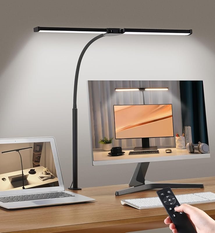 LED Desk Lamp: Eye-Care with Clamp, Double Head for Computer Monitors,