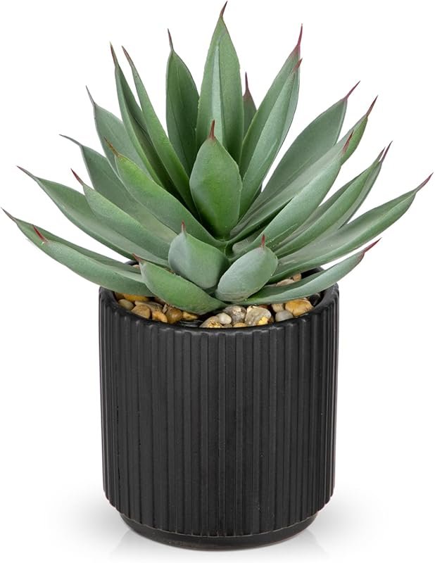 Briful Realistic Artificial Agave Plant in Black Ceramic Vase – Cute F