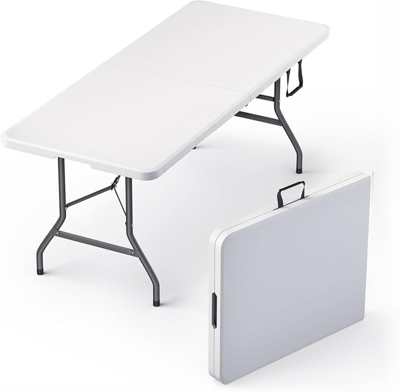 6-Foot Foldable Table: Built-in Handle, Steel Legs - Heavy-Duty Portab