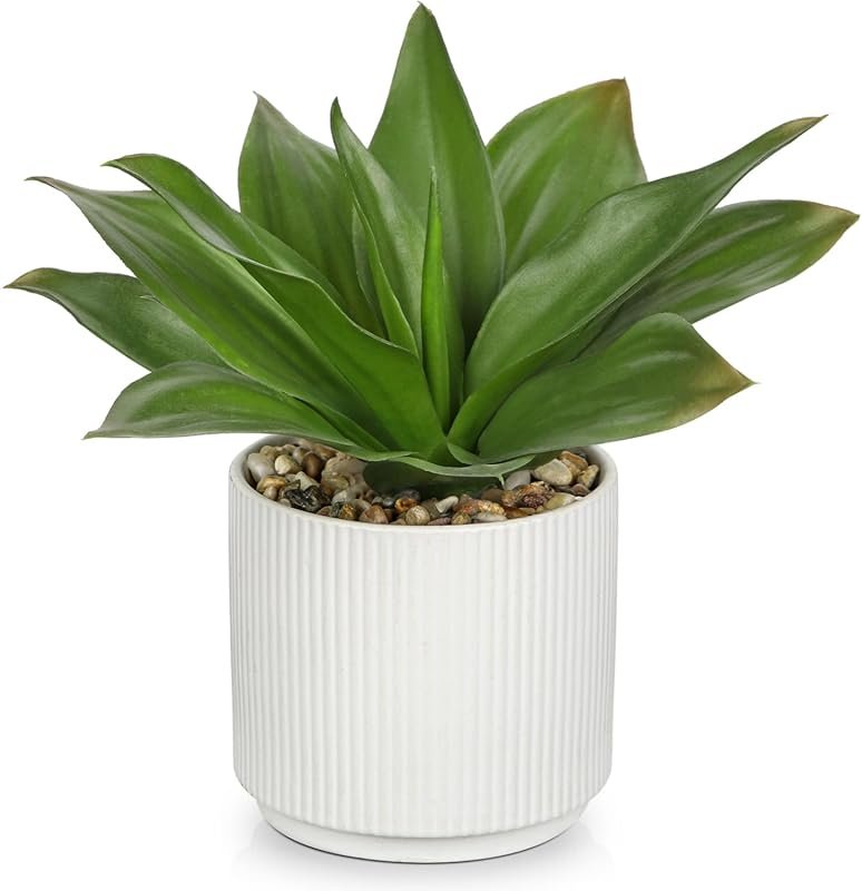 Hollyone Artificial Agave Plants with White Pot - Fake Succulent for D