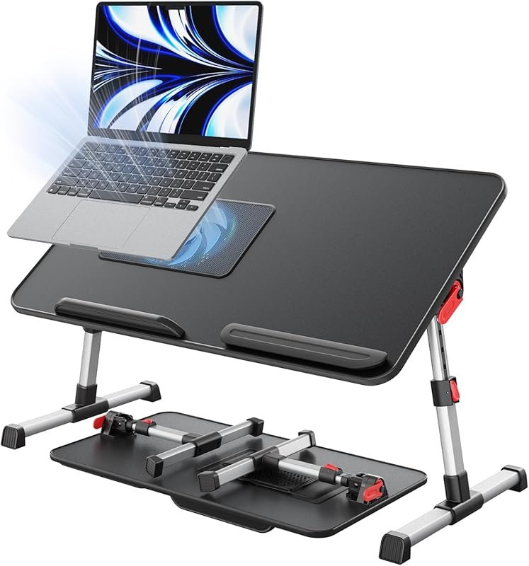 SAIJI Laptop Desk for Bed, Cooling Fan, Height Angle Adjustable, Folda