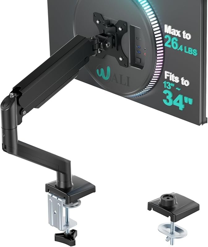 WALI Single Monitor Mount – Gas Spring for 13-34 inch Screens, 26.4 lb