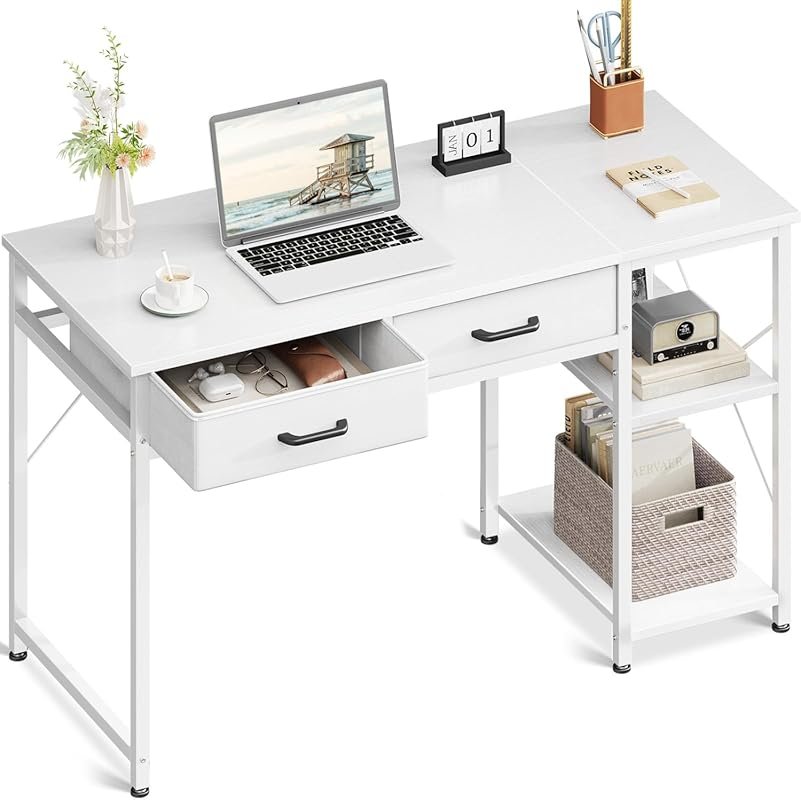 Coleshome 40-Inch Reversible Small Computer Desk – Drawers and Storage