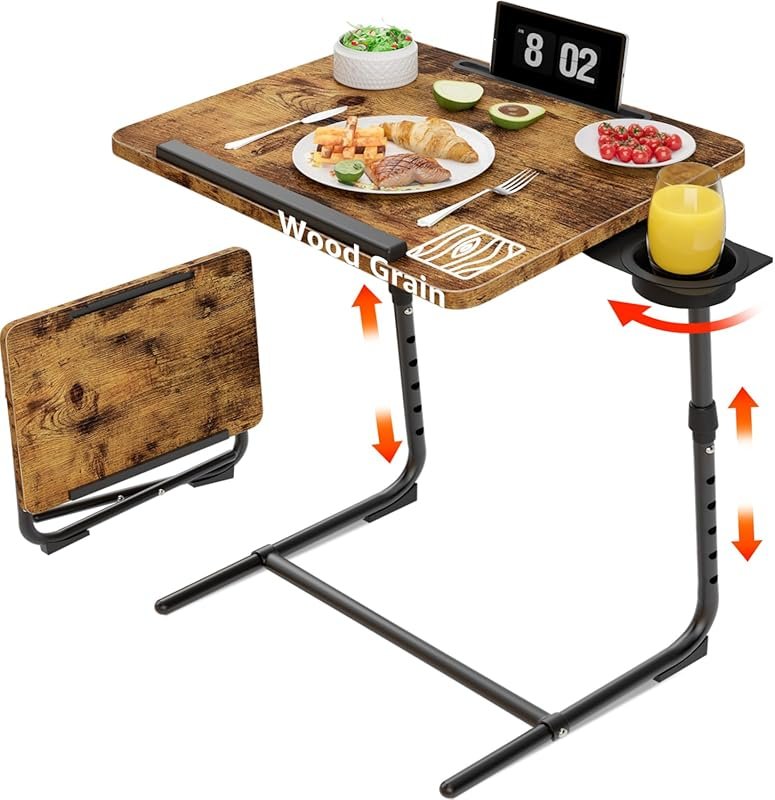 Folding TV Tray - Adjustable Dinner Trays for Couch, Wooden Tables Mat