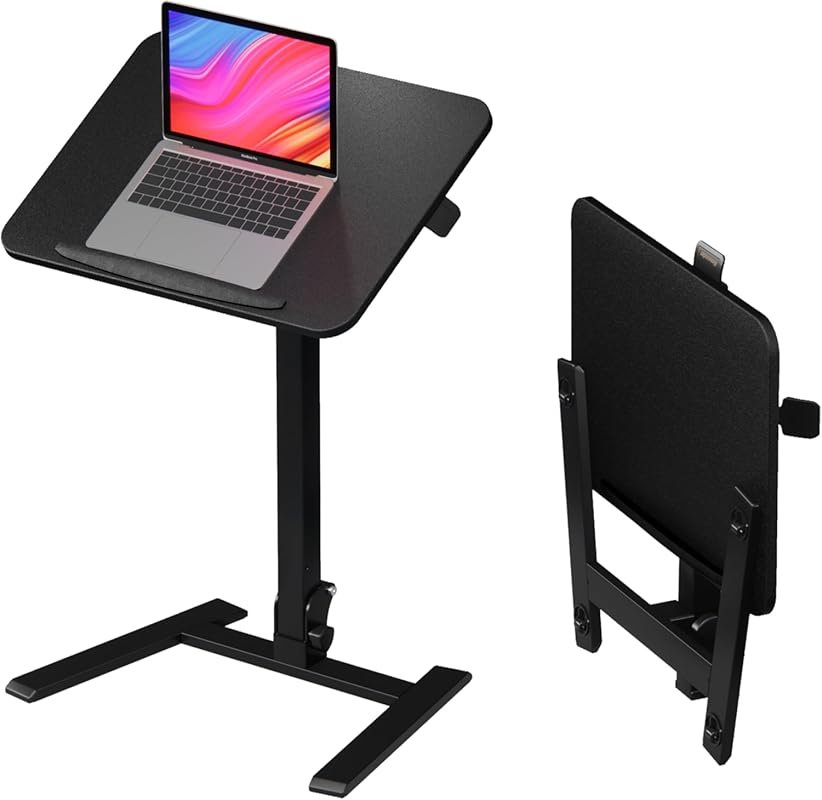 25 Inch Mobile Folding Desk - No Assembly Pneumatic Sit-Stand Office, 