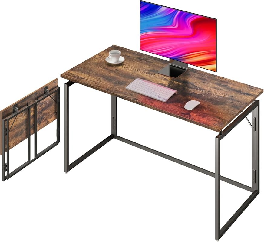 31.5 Inch Foldable Wood Top Desk for Small Spaces, No Assembly Require