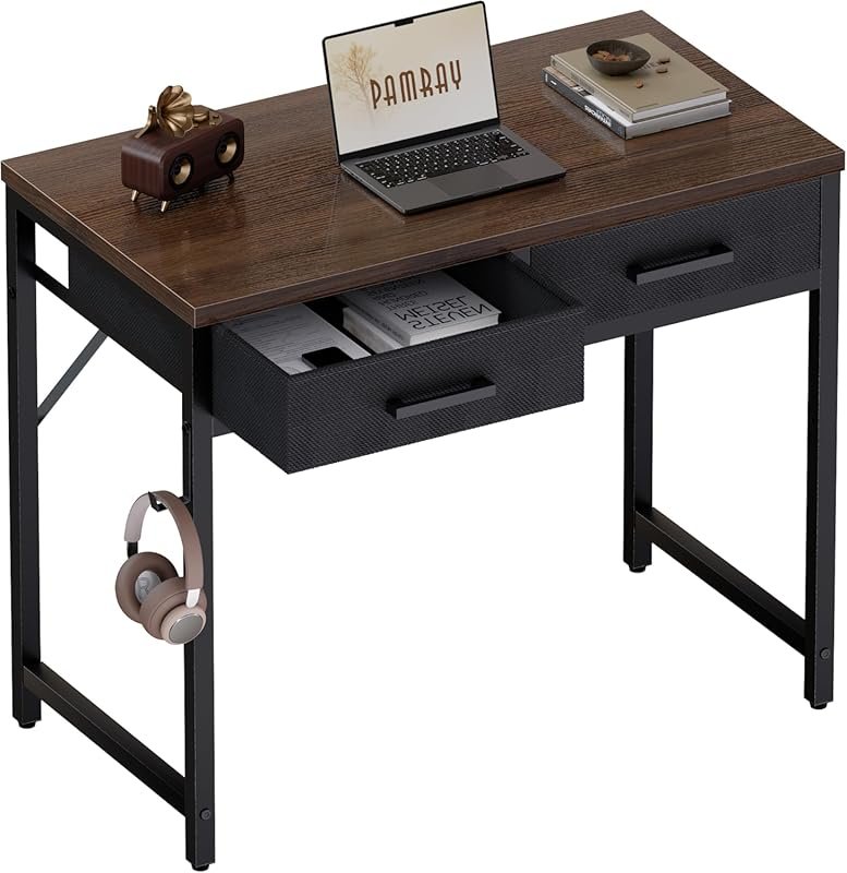 Pamray 32-Inch Computer Desk with 2 Drawers – For Bedroom Study Writin
