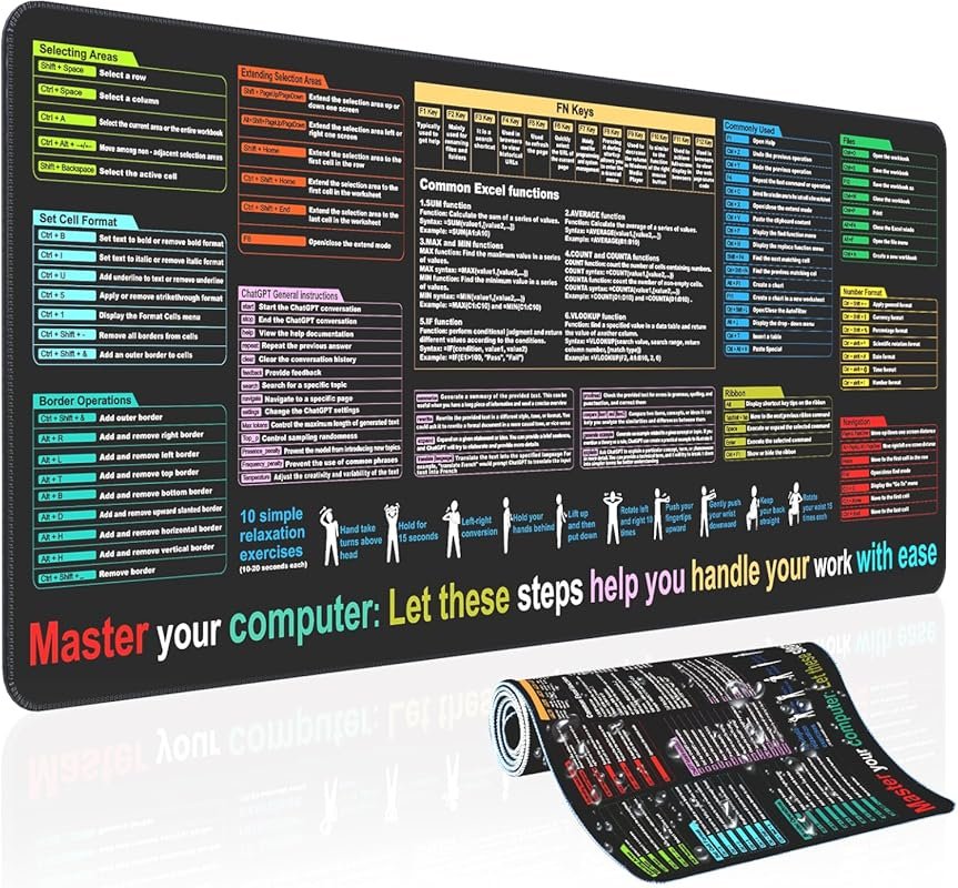 XXL Excel Cheat Sheet Desk Pad - 9 Major Excel Functions, Waterproof A