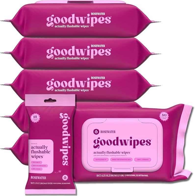 goodwipes Flushable Butt Wipes with Vitamin E and Aloe, septic safe, e
