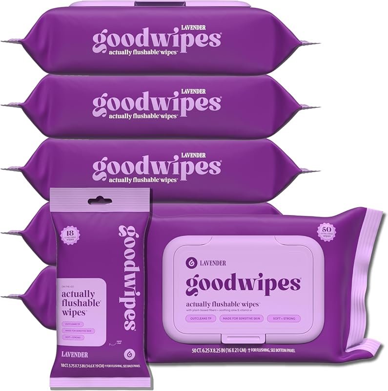 goodwipes Flushable Butt Wipes with Vitamin E and Aloe, septic safe, e