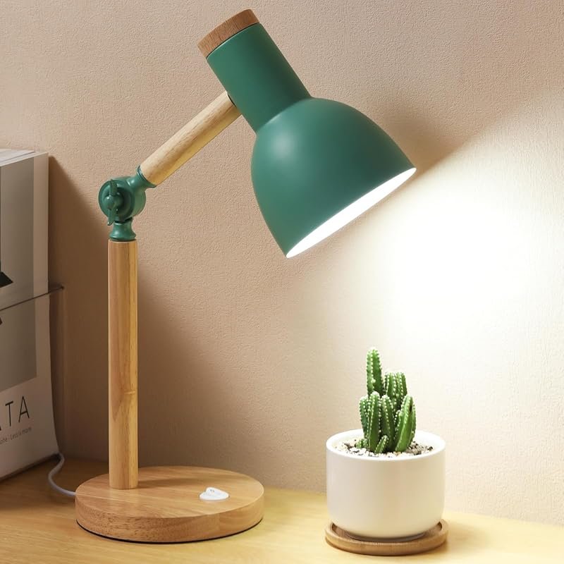 Wooden Adjustable Tri-Color Desk Lamp for Office, Living Room, Bedroom