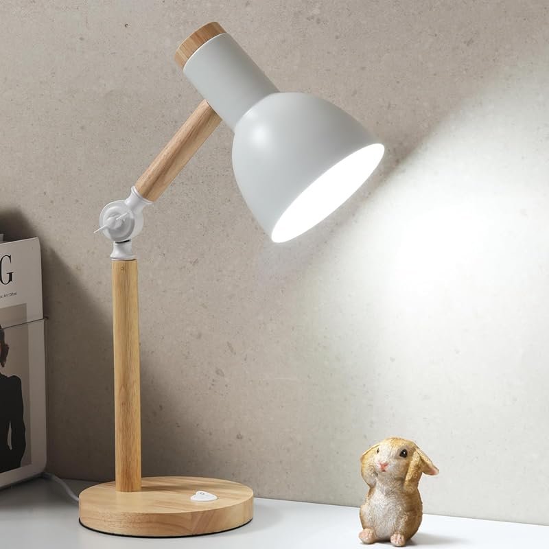 Adjustable Tri-Color Small Wooden Desk Lamp for Kids, Home Office, Bed