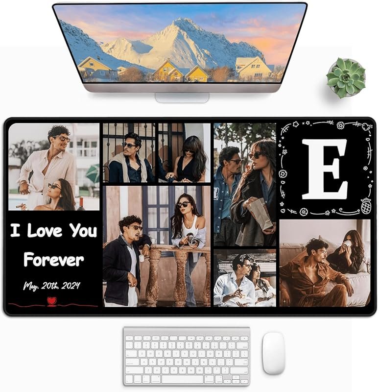 Personalized Custom Mouse Pad with Name and 7 Photos – 16x29.5in Gamin