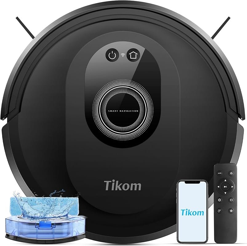 Tikom Robot Vacuum Mop 5000Pa Suction, 150 Min, App/Remote, for Pet Ha