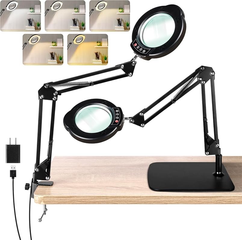 10X Magnifying Glass with LED Light and Stand - 5 Color Modes, 10 Dimm