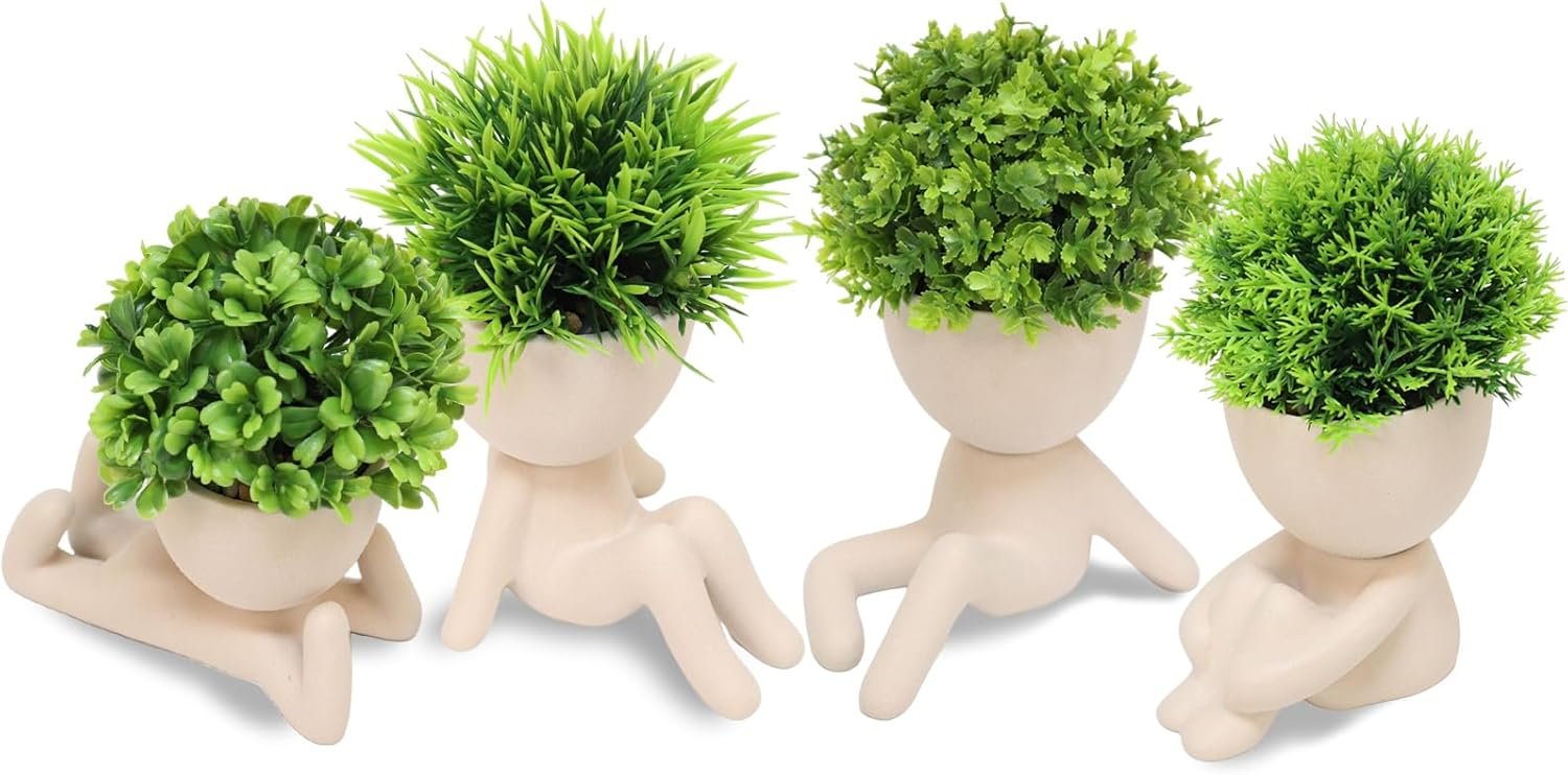 MAKHOT 4-Piece Fake Succulents - Artificial Mini Plants for Office Des