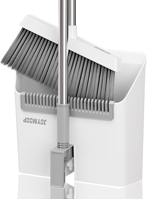 JOYMOOP Broom Dustpan with Upright Angle Built-in Comb Teeth for Kitch