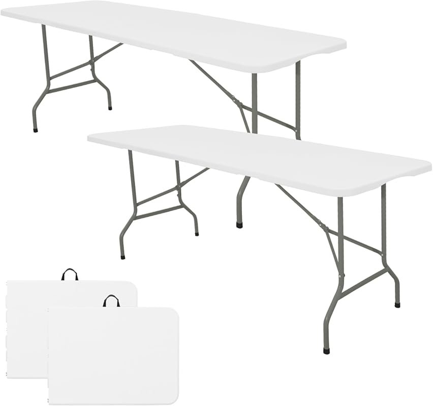 Set of 2 6ft Folding Tables - Lightweight Plastic Outdoor Dining with 