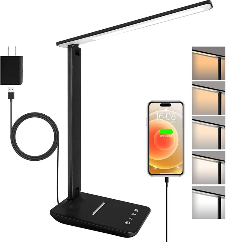 shinelife LED Desk Lamp: USB Charging, 5 Modes, 5 Brightness, Touch Co