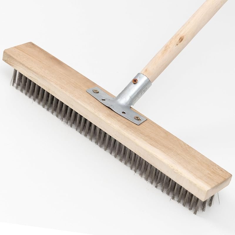 Stainless Steel Deck Scrub Brush Broom with Long Handle and Stiff Meta