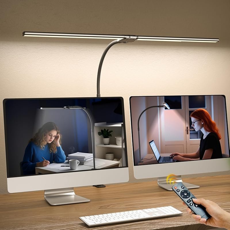 Home Office Desk Lamp, 15W Dual-Screen Monitor Light with Clamp, Goose