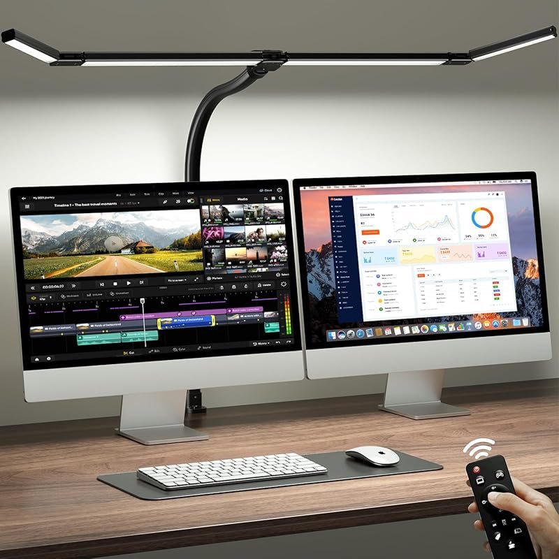 ONEMIX 42-inch LED Desk Lamp: Clamp, Remote, Adjustable 4-Segment Bar,