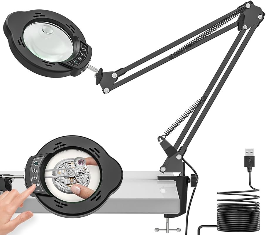 15X/10X Magnifying Glass with LED Light and Clamp - 84 LEDs, Real Glas