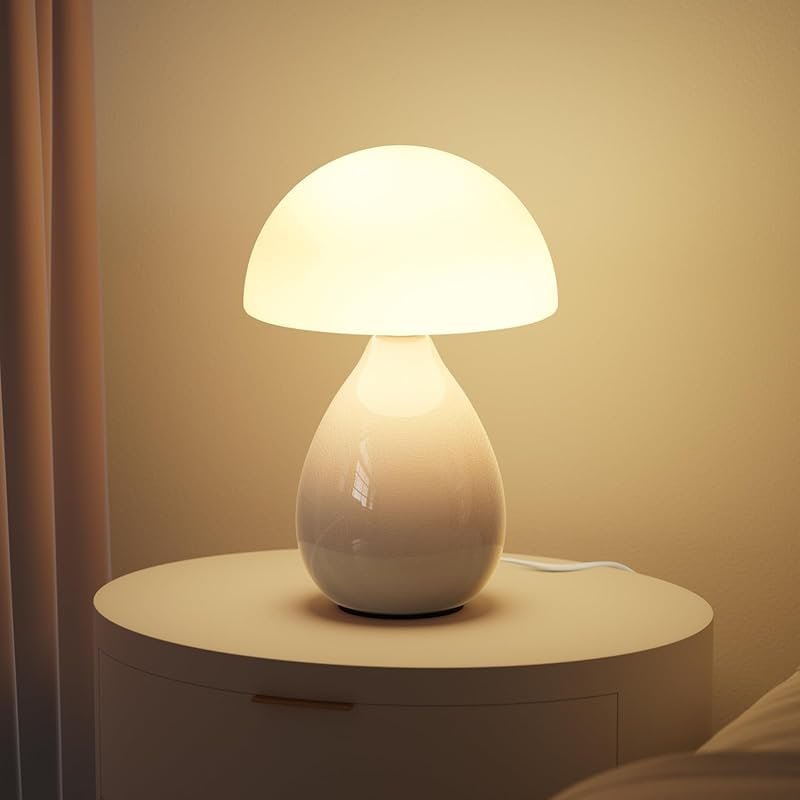 Vintage Ivory Mushroom Lamp with Ice Crack Ceramic - LED Night Light f