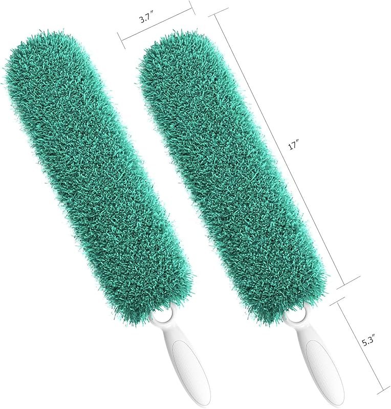 Green Microfiber Duster with Handle: Washable, Reusable 2-Piece Cleani