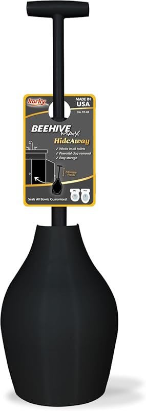 Korky BeehiveMAX Hideaway - Heavy Duty Toilet Plunger with Holder in B